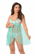 Mint Yeşili Fantezi Seksi Dantelli Babydoll Takımı 652