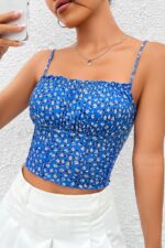 Saks Mavi İp Askılı Crop B-5504